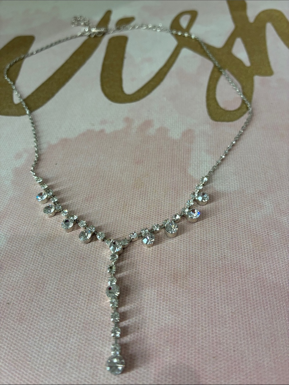 Silver Crystal Y-Drop Necklace - Elegant Sparkle